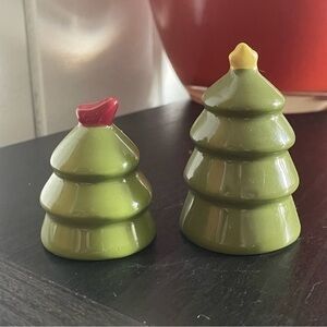 $10 SALE Mini Pine Tree Salt & Pepper Shaker Set Green Ceramic Holiday Christmas